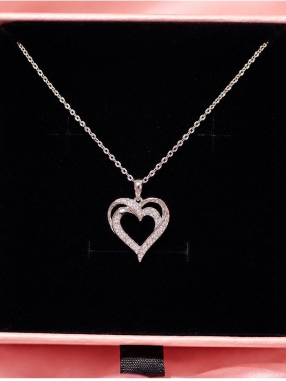 .925 Sterling Silver Heart Pendant Necklace authentic diamonds